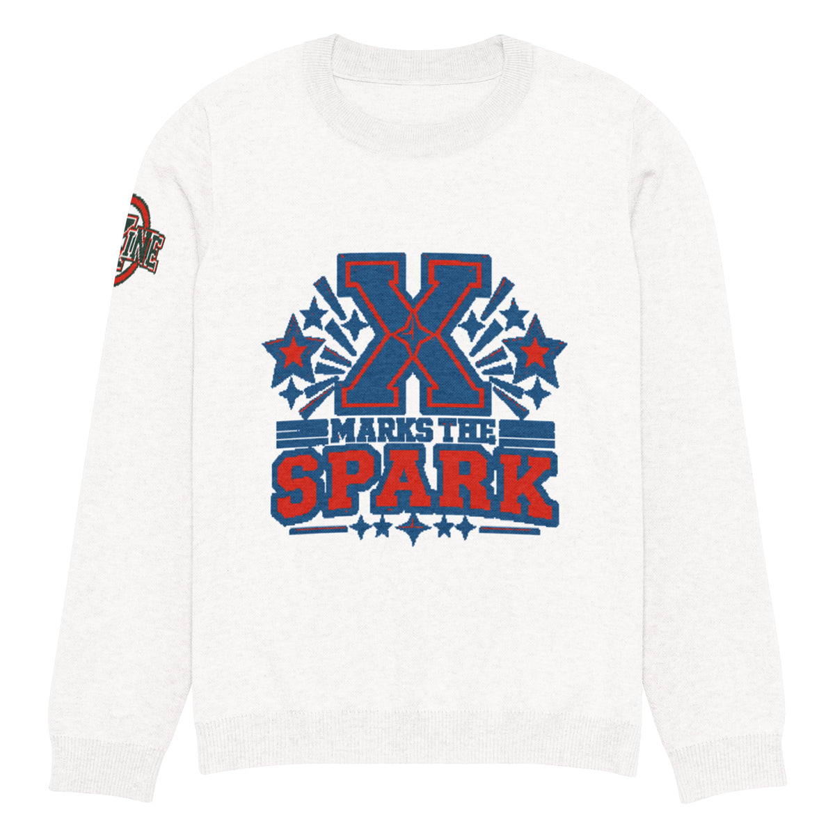 X Marks the Spark Knitted Jumper – Navy & Red