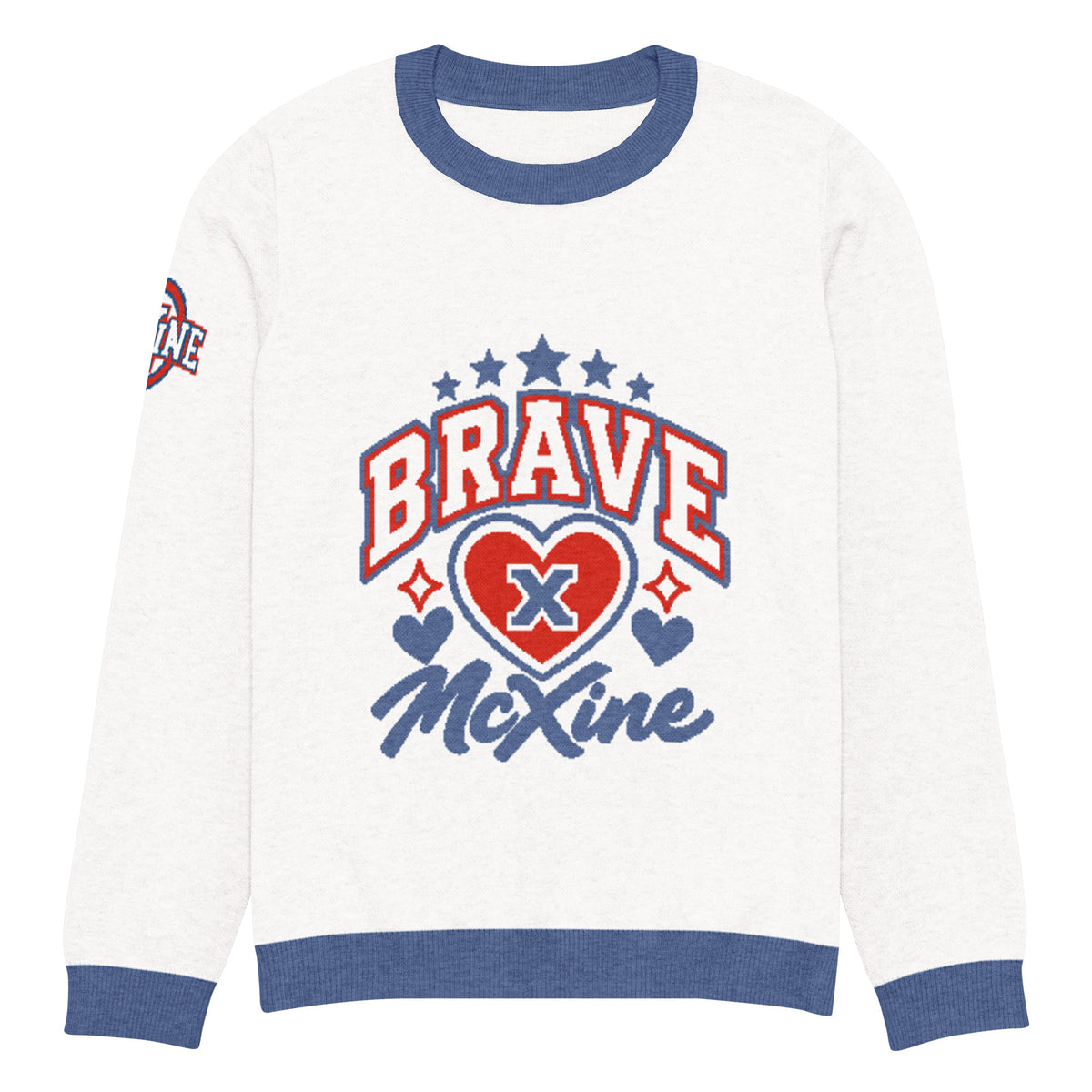 Brave x McXine Knitted Jumper – White & Blue, Unisex