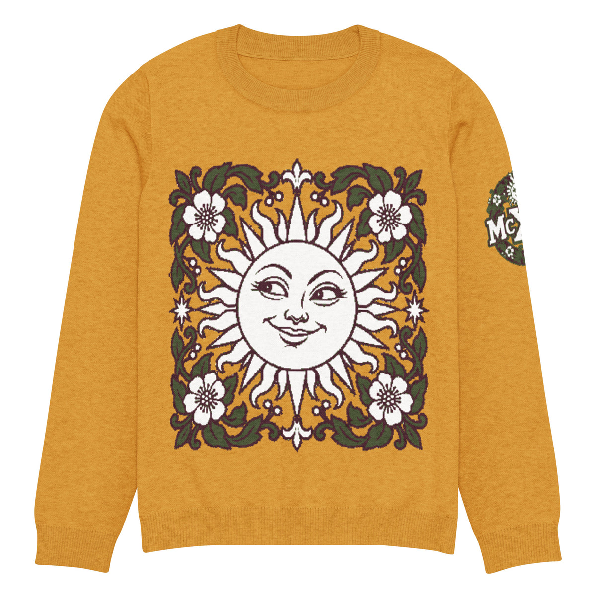 Vintage Sun Botanical Knitted Jumper – Mustard, Unisex