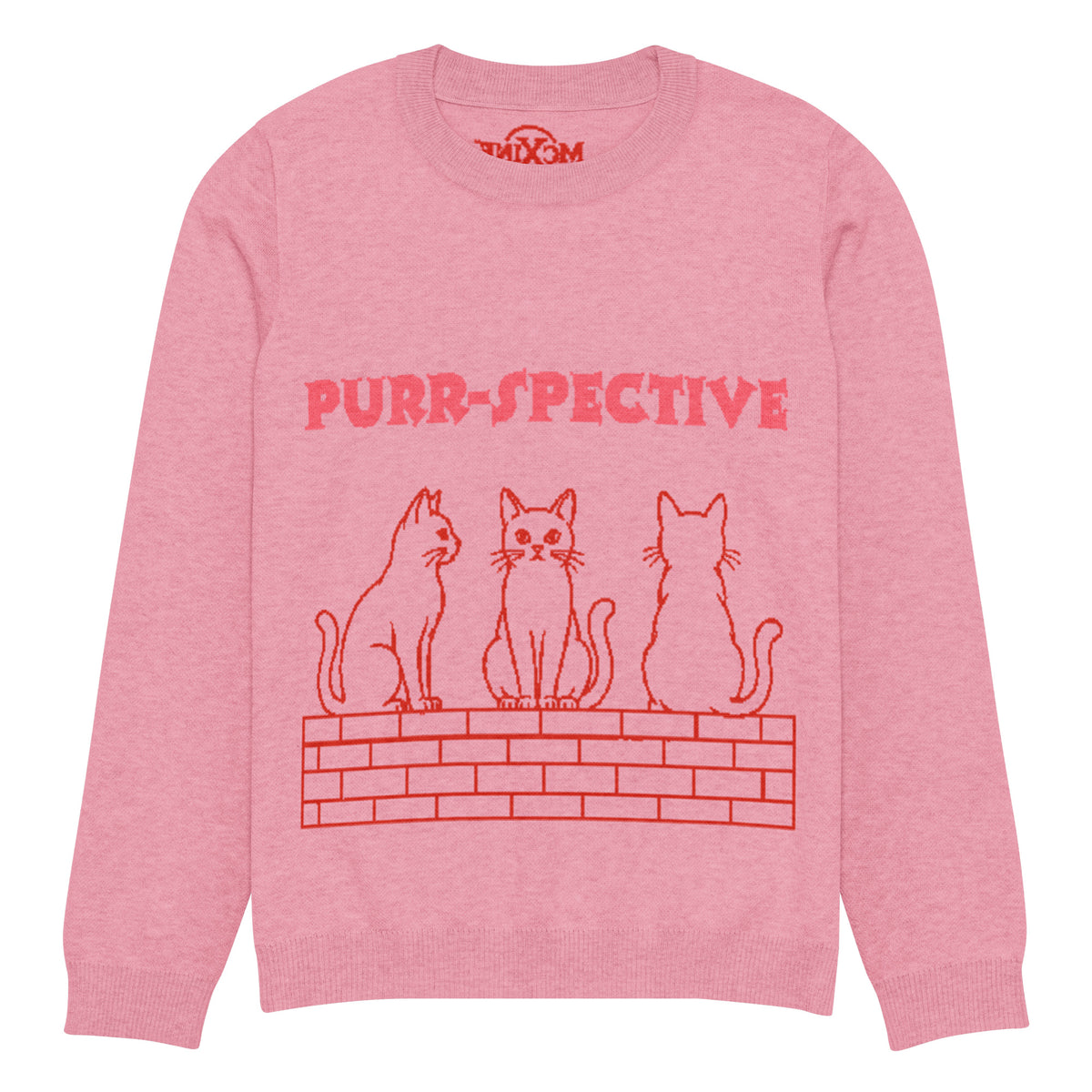 Pink Purr-spective cat knitted jumper, front view