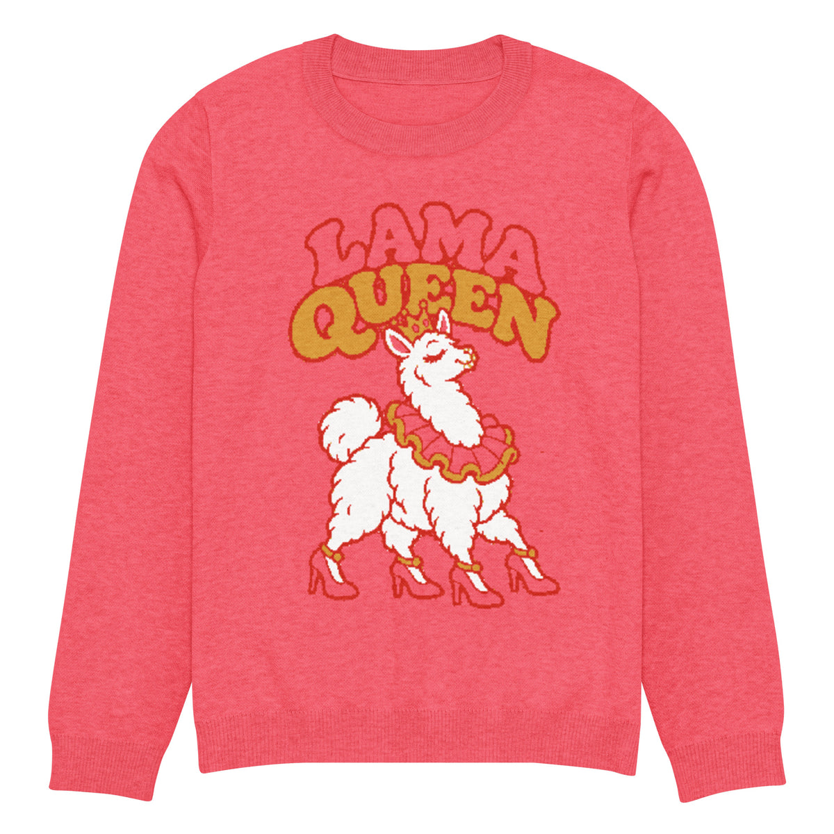 Lama Queen llama knitted jumper, coral pink, unisex – image 12