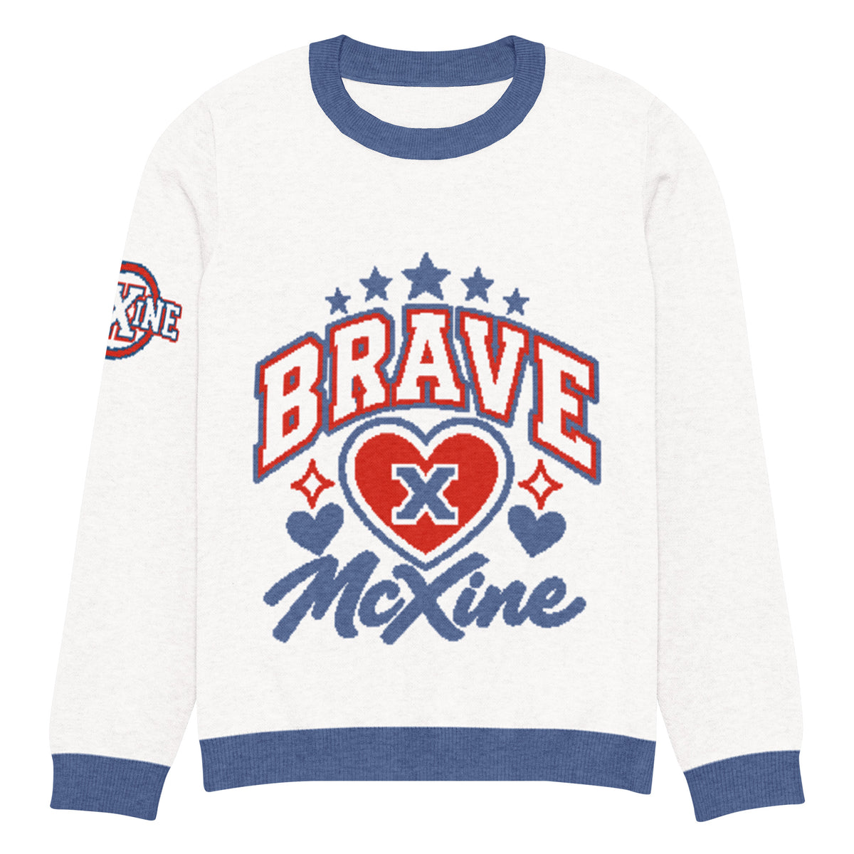 Brave x McXine Knitted Jumper – White & Blue, Unisex