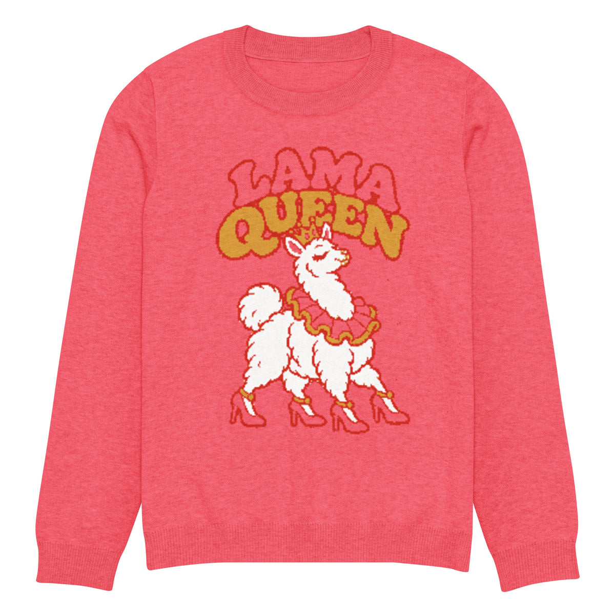Lama Queen llama knitted jumper, coral pink, unisex – image 10