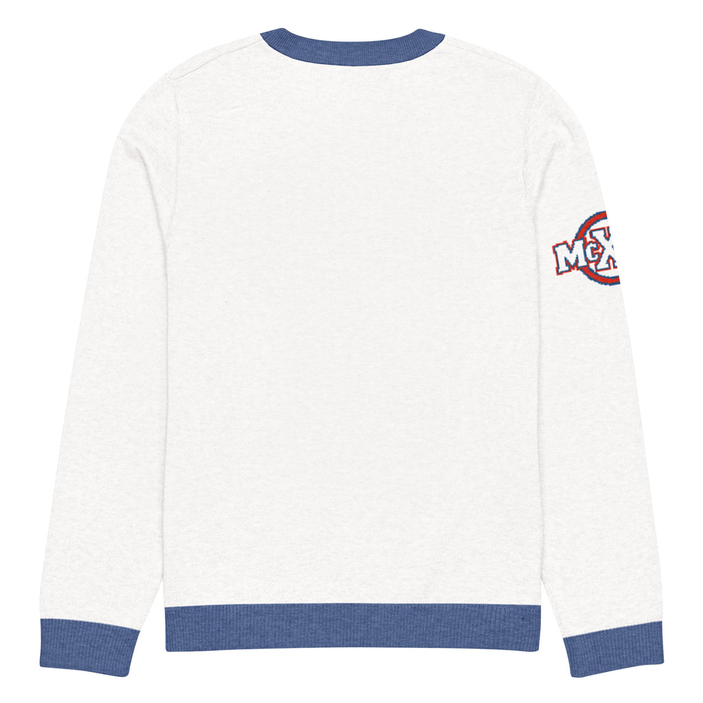 Brave x McXine Knitted Jumper – White & Blue, Unisex