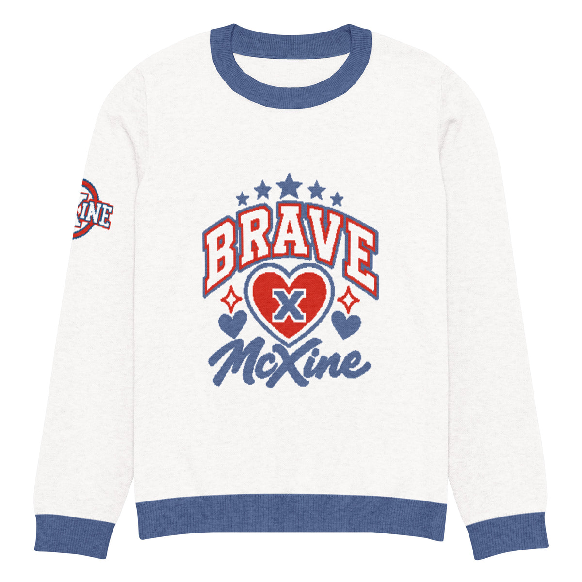 Brave x McXine Knitted Jumper – White & Blue, Unisex