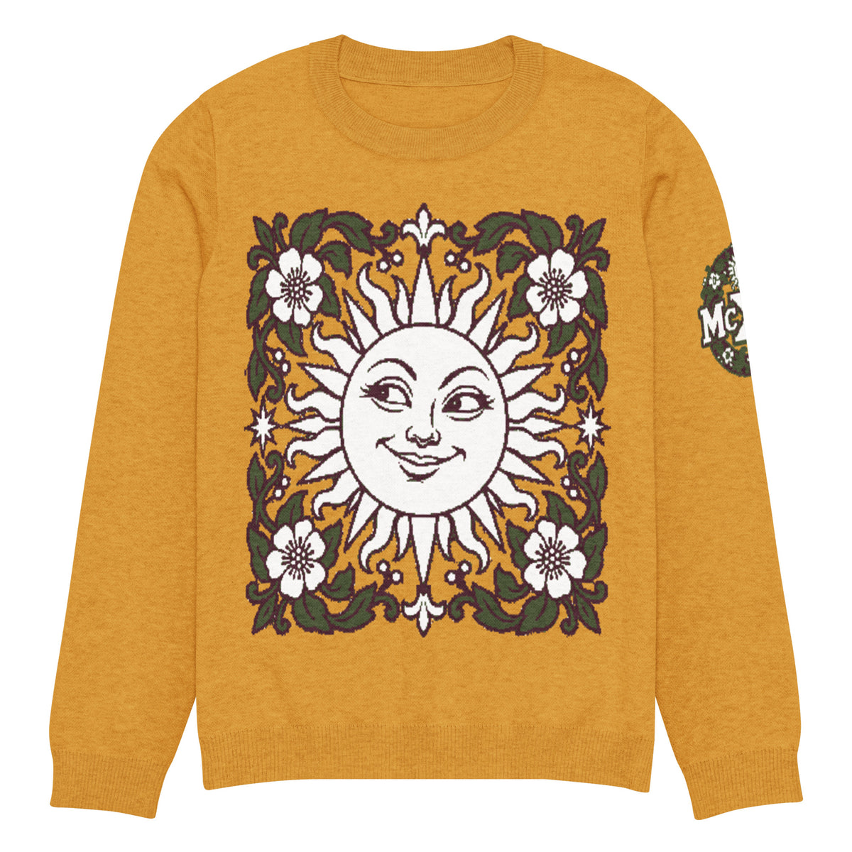Vintage Sun Botanical Knitted Jumper – Mustard, Unisex