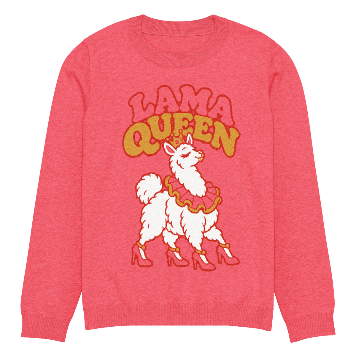 Lama Queen llama knitted jumper, coral pink, unisex – image 8