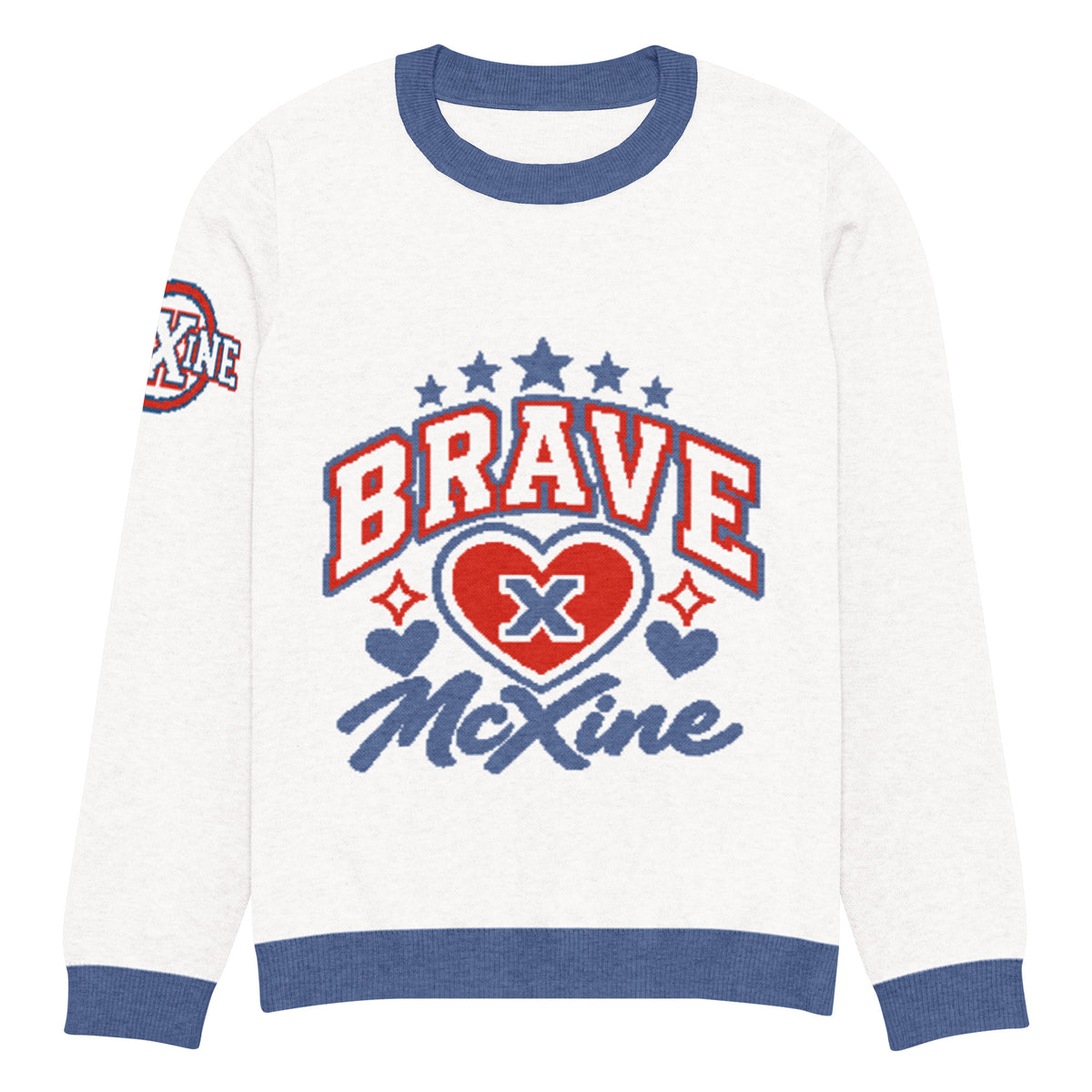Brave x McXine Knitted Jumper – White & Blue, Unisex