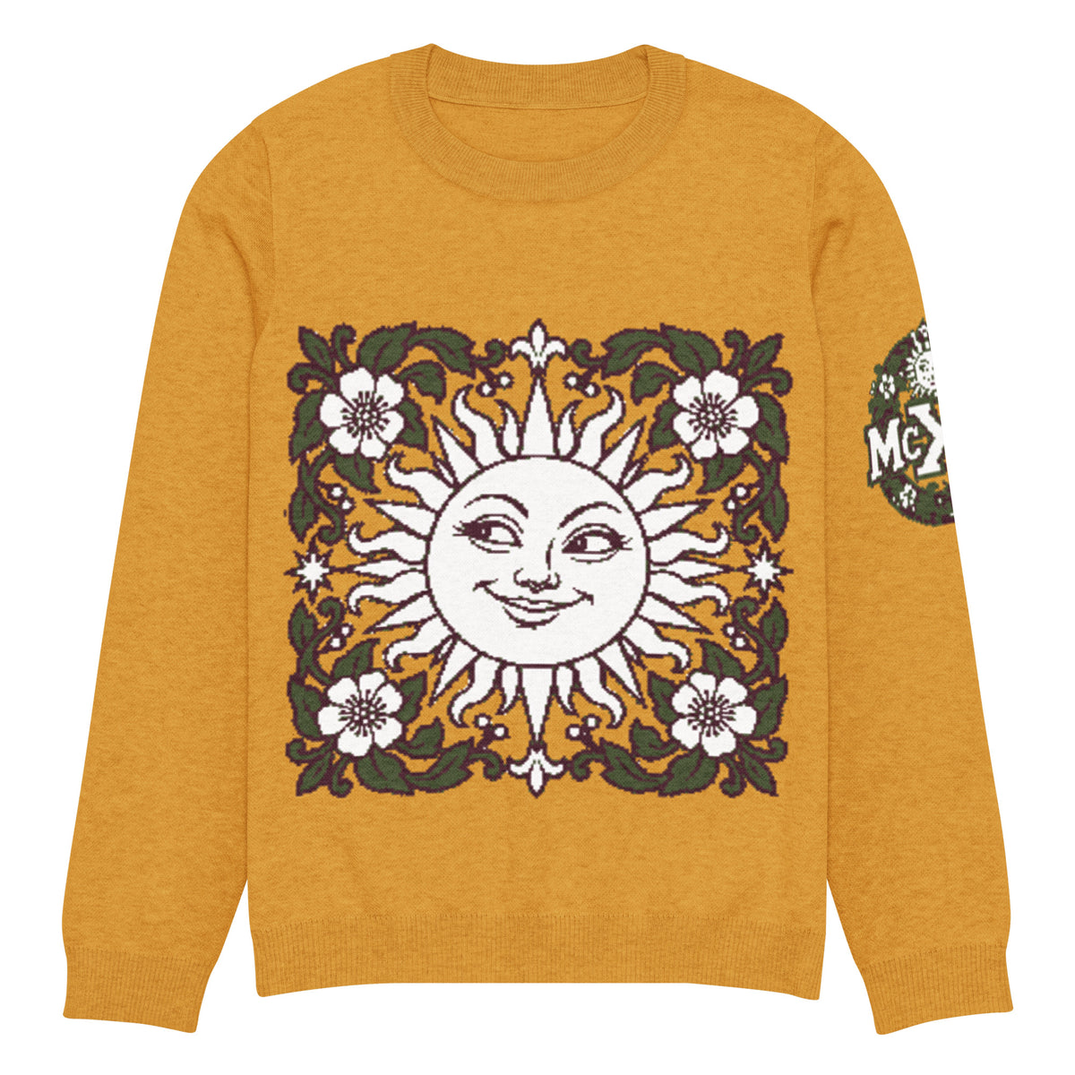 Vintage Sun Botanical Knitted Jumper – Mustard, Unisex