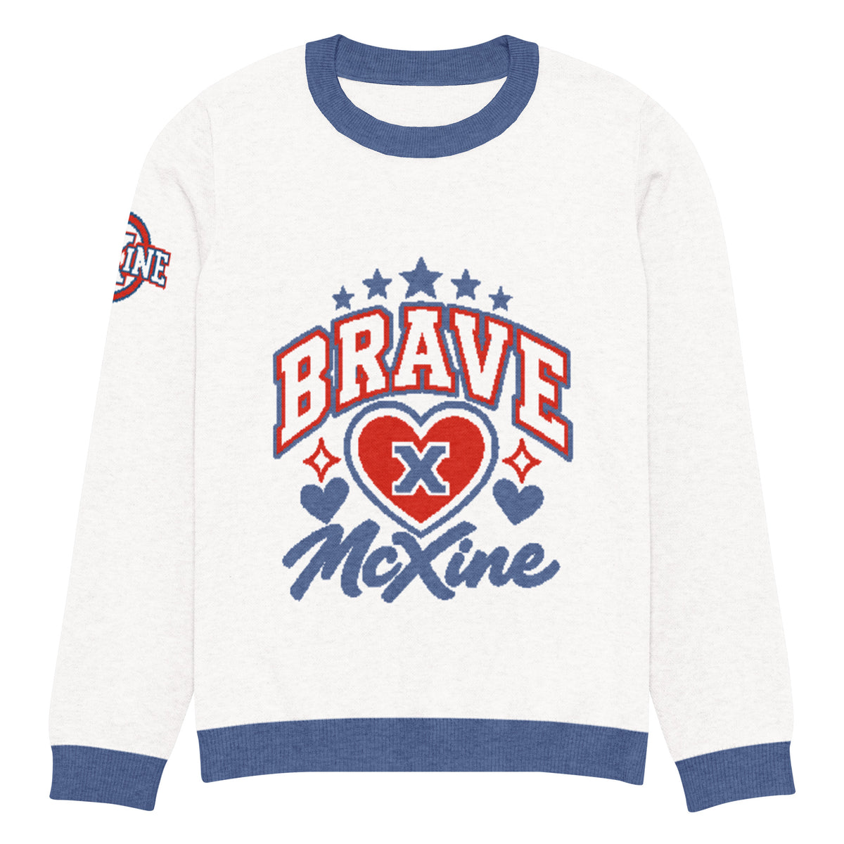Brave x McXine Knitted Jumper – White & Blue, Unisex