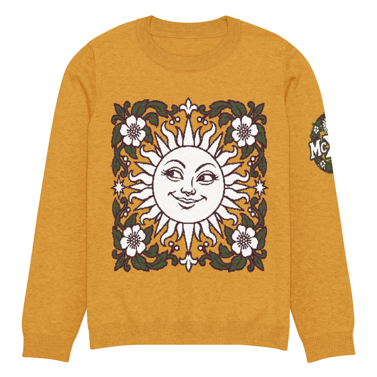 Vintage Sun Botanical Knitted Jumper – Mustard, Unisex
