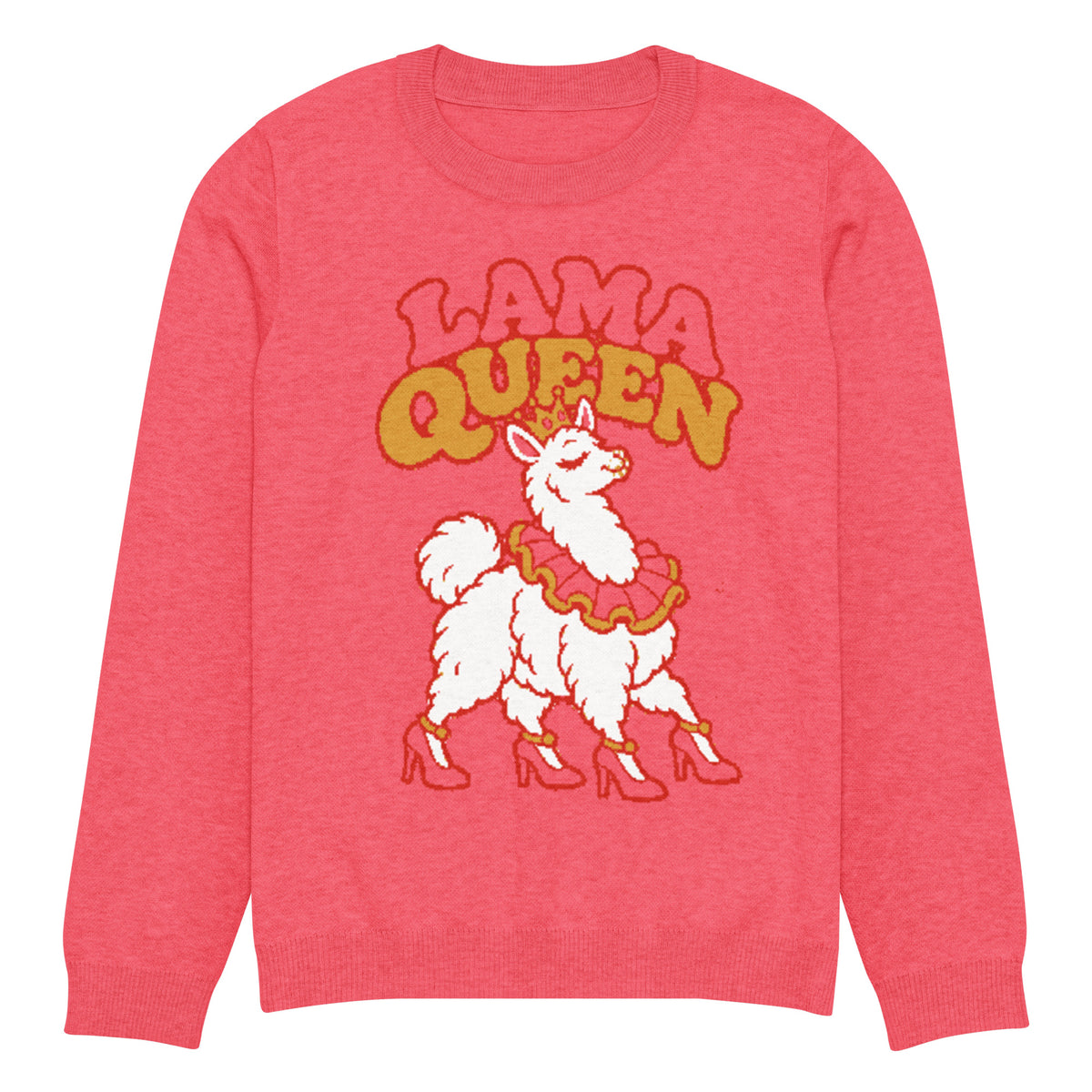 Lama Queen llama knitted jumper, coral pink, unisex – image 5