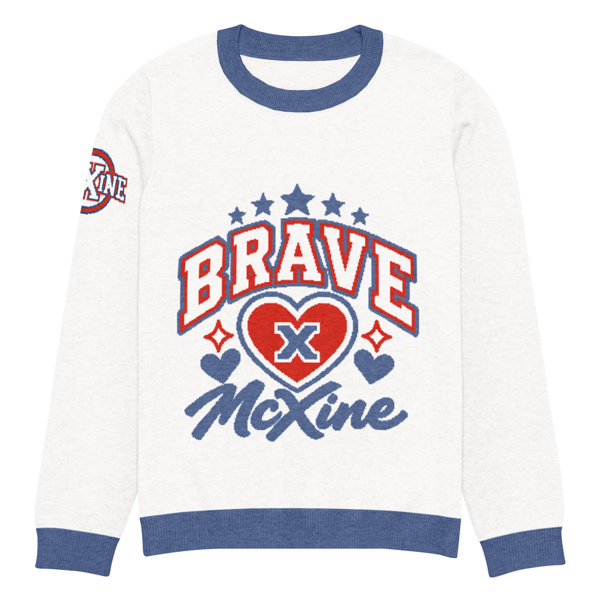 Brave x McXine Knitted Jumper – White & Blue, Unisex