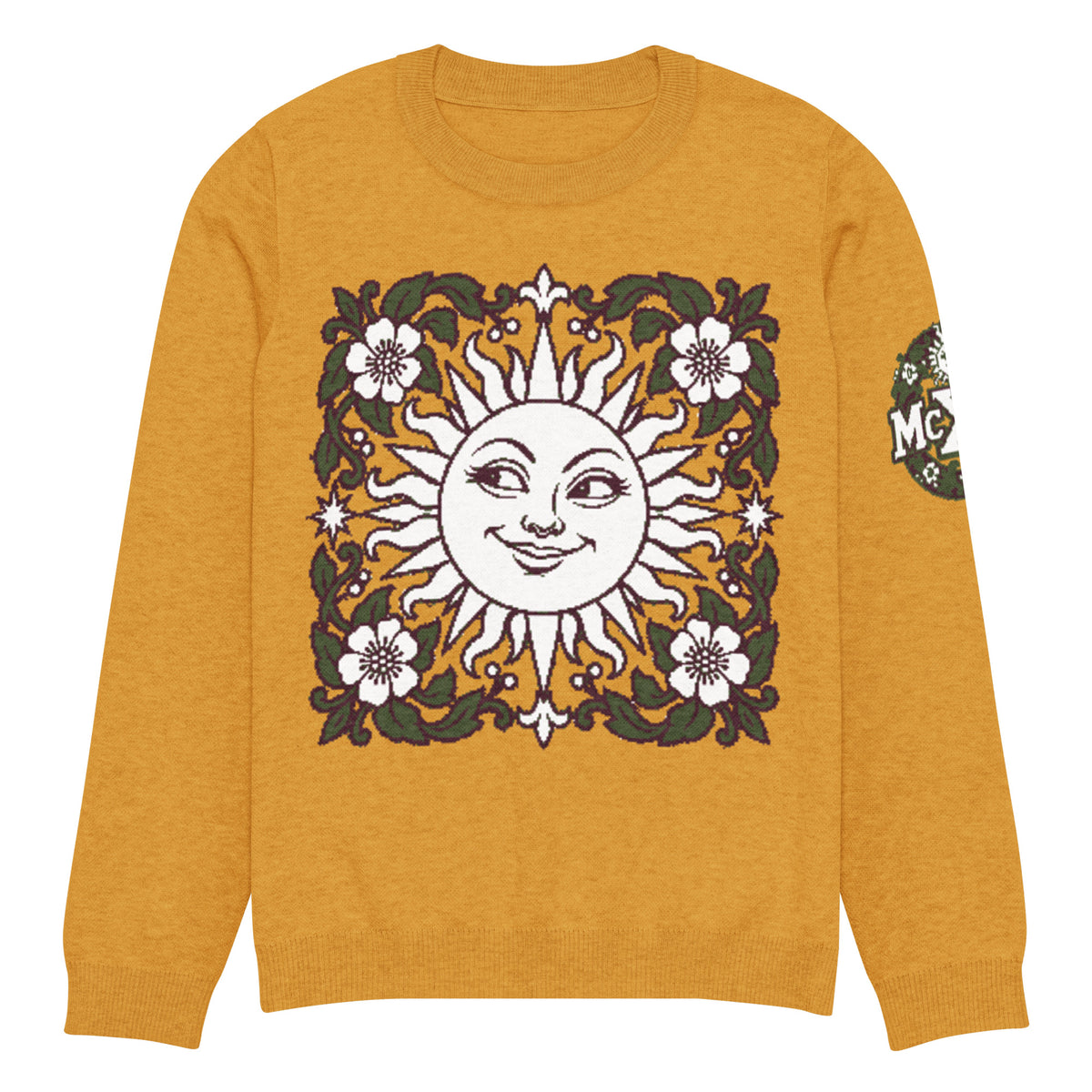 Vintage Sun Botanical Knitted Jumper – Mustard, Unisex