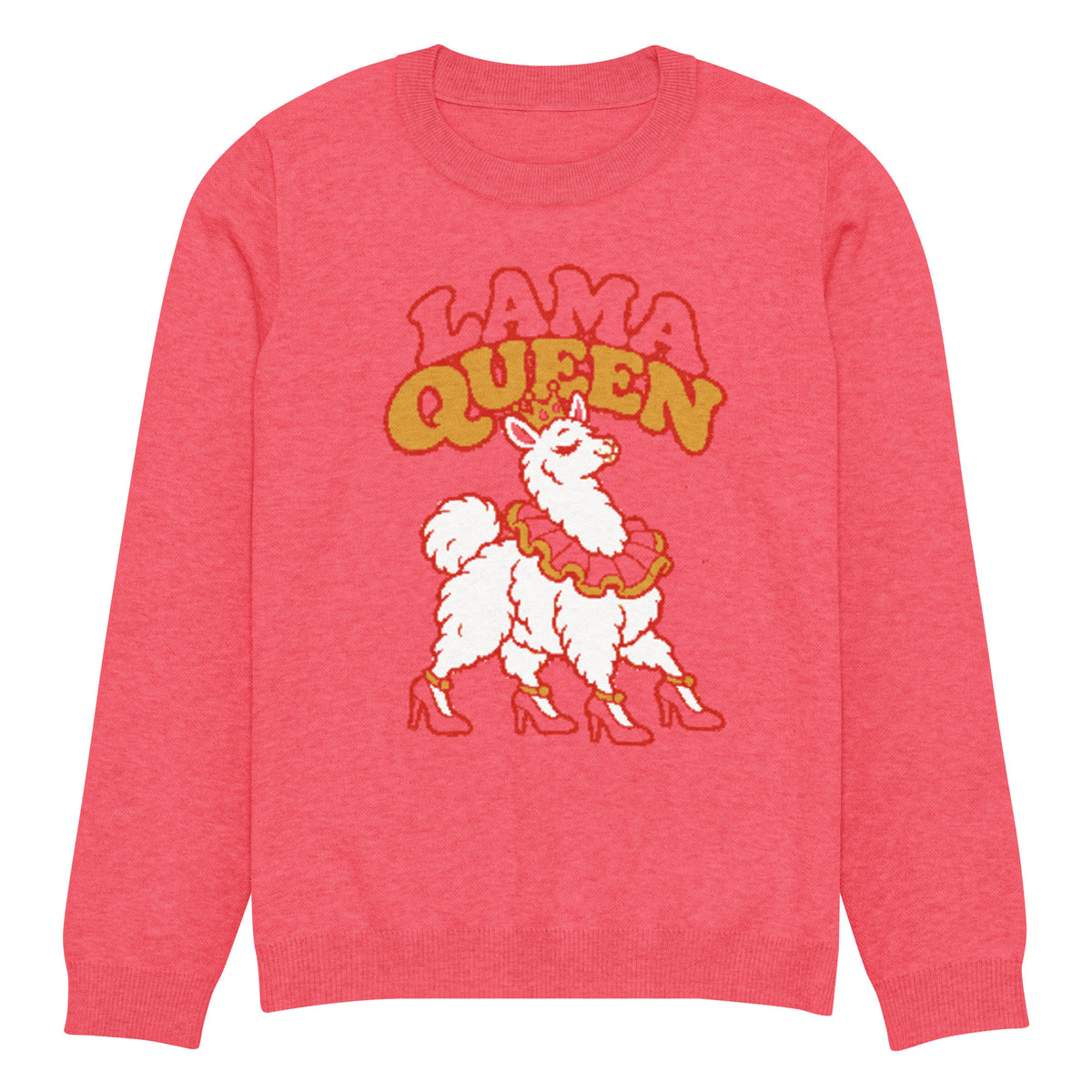 Lama Queen llama knitted jumper, coral pink, unisex – image 1
