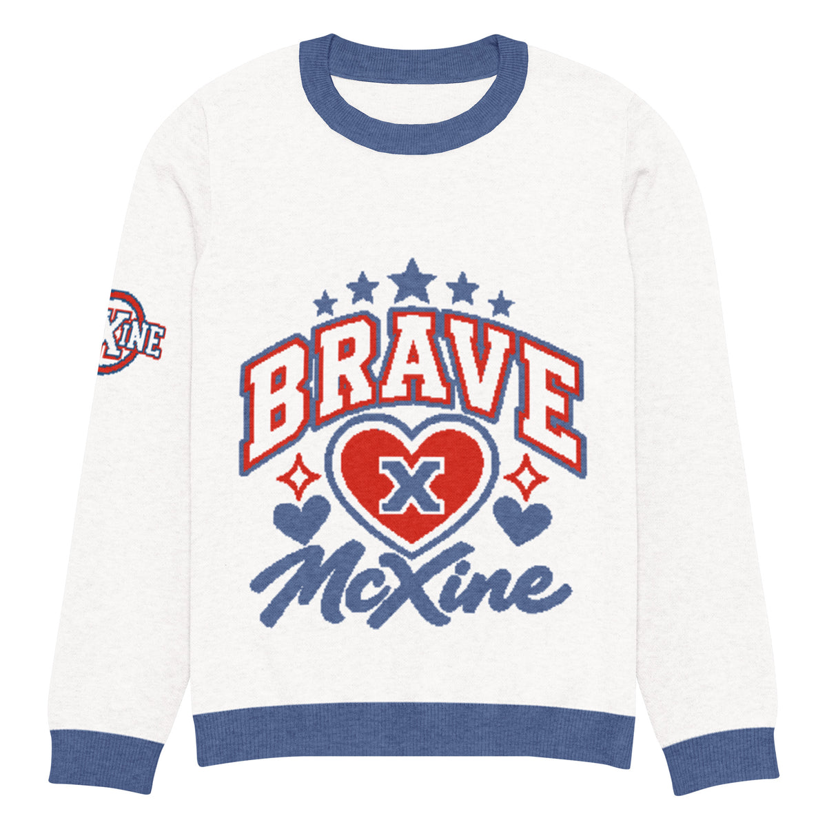 Brave x McXine Knitted Jumper – White & Blue, Unisex