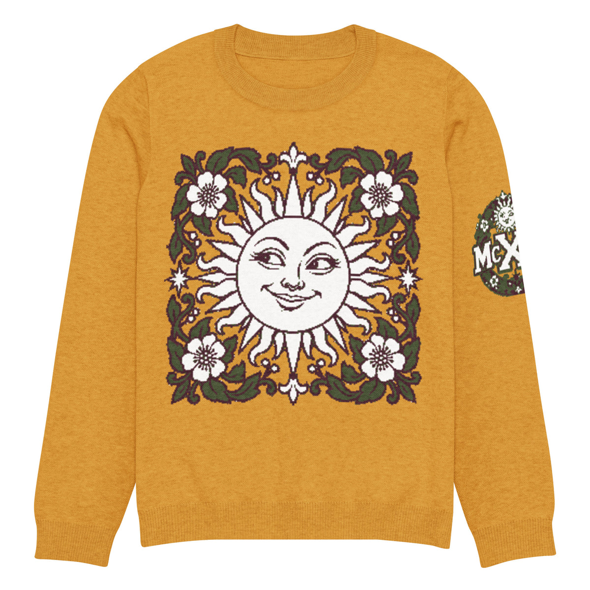 Vintage Sun Botanical Knitted Jumper – Mustard, Unisex