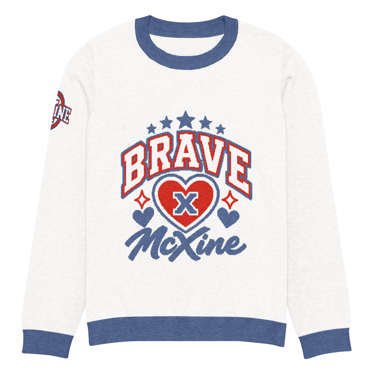 Brave x McXine Knitted Jumper – White & Blue, Unisex