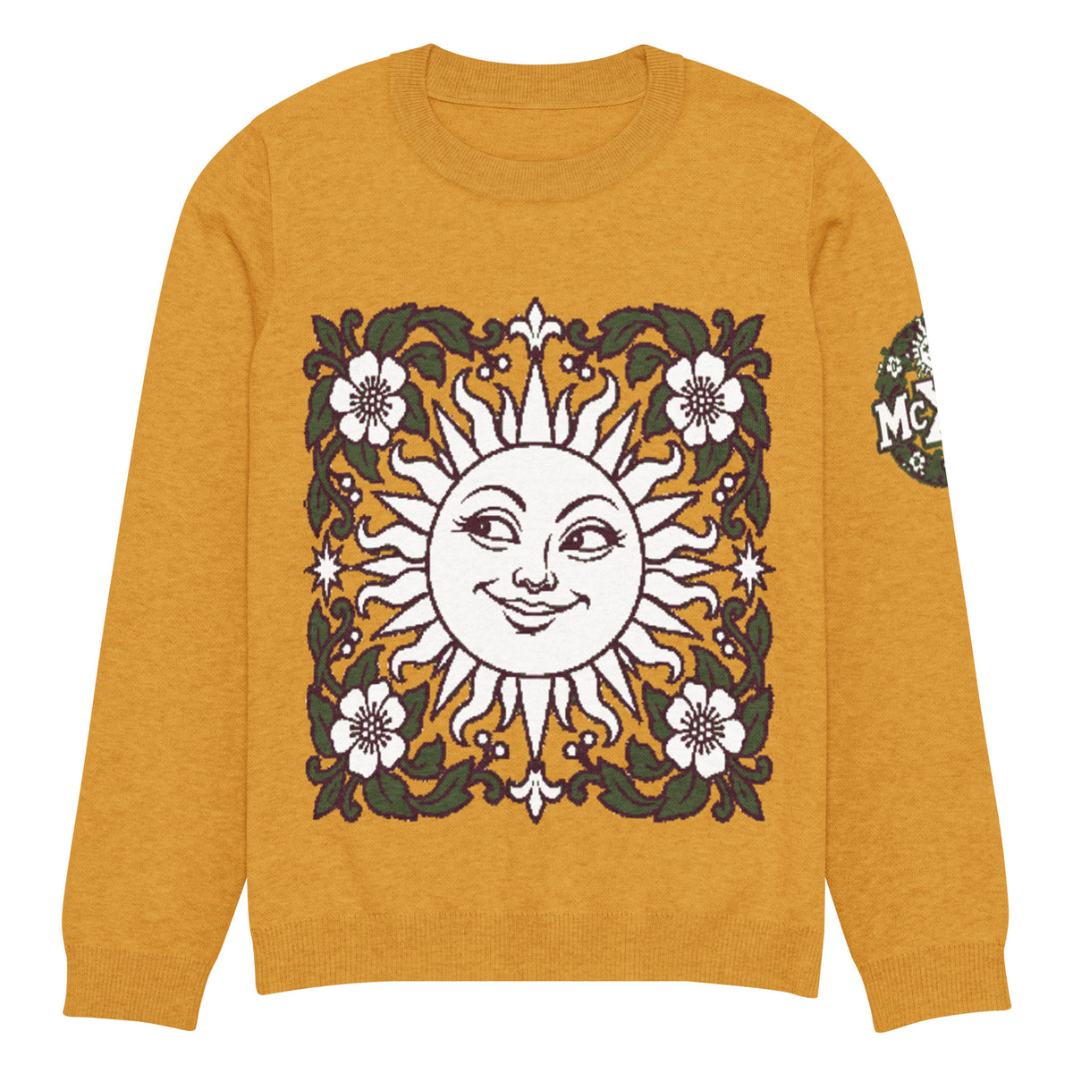 Vintage Sun Botanical Knitted Jumper – Mustard, Unisex
