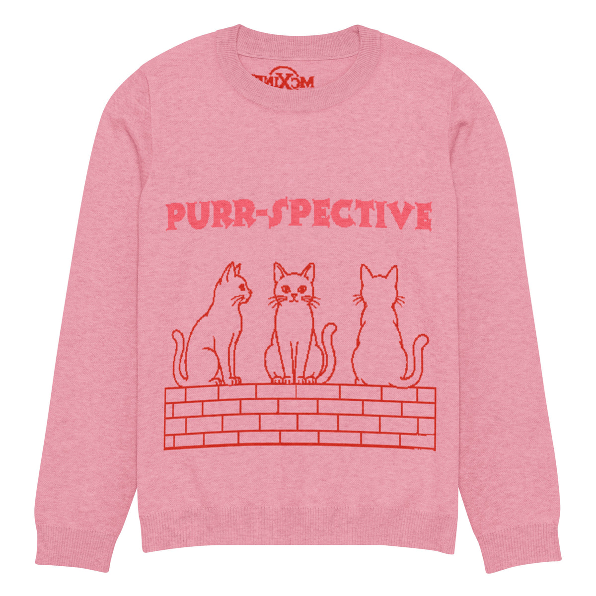 Pink Purr-spective cat knitted jumper, front view