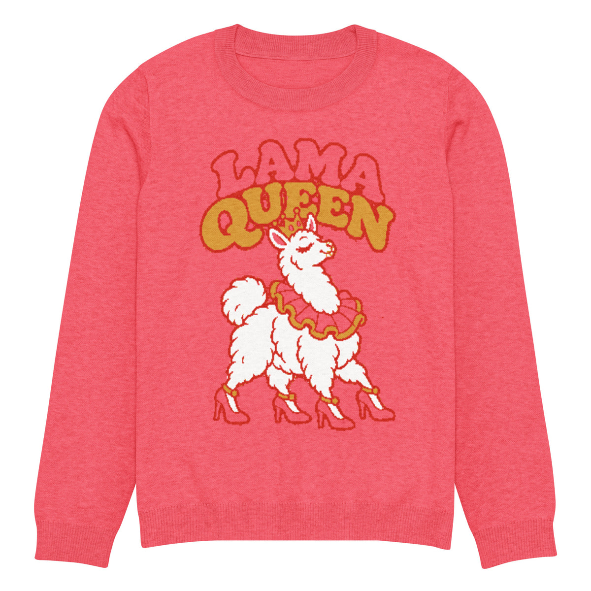 Lama Queen llama knitted jumper, coral pink, unisex – image 6