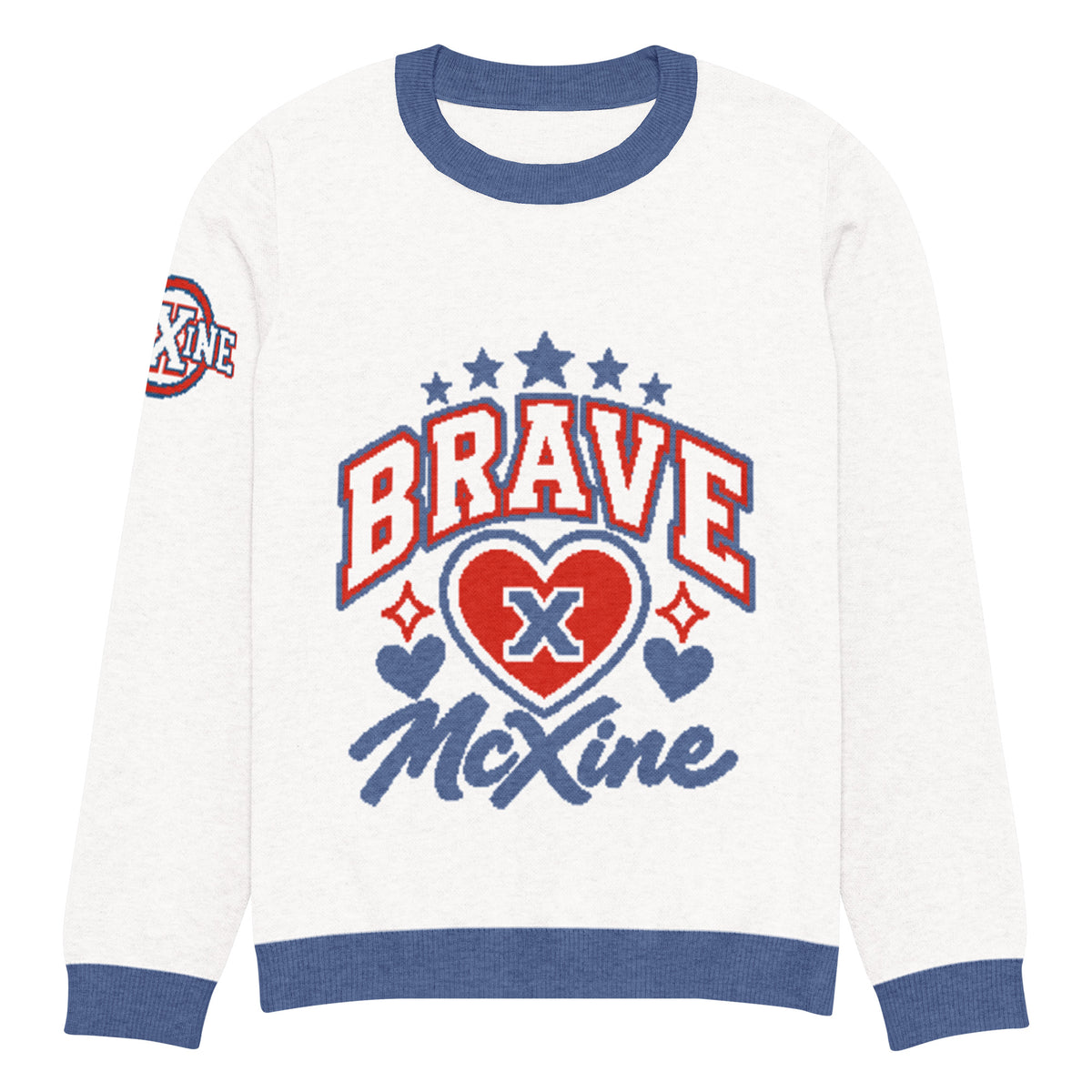 Brave x McXine Knitted Jumper – White & Blue, Unisex