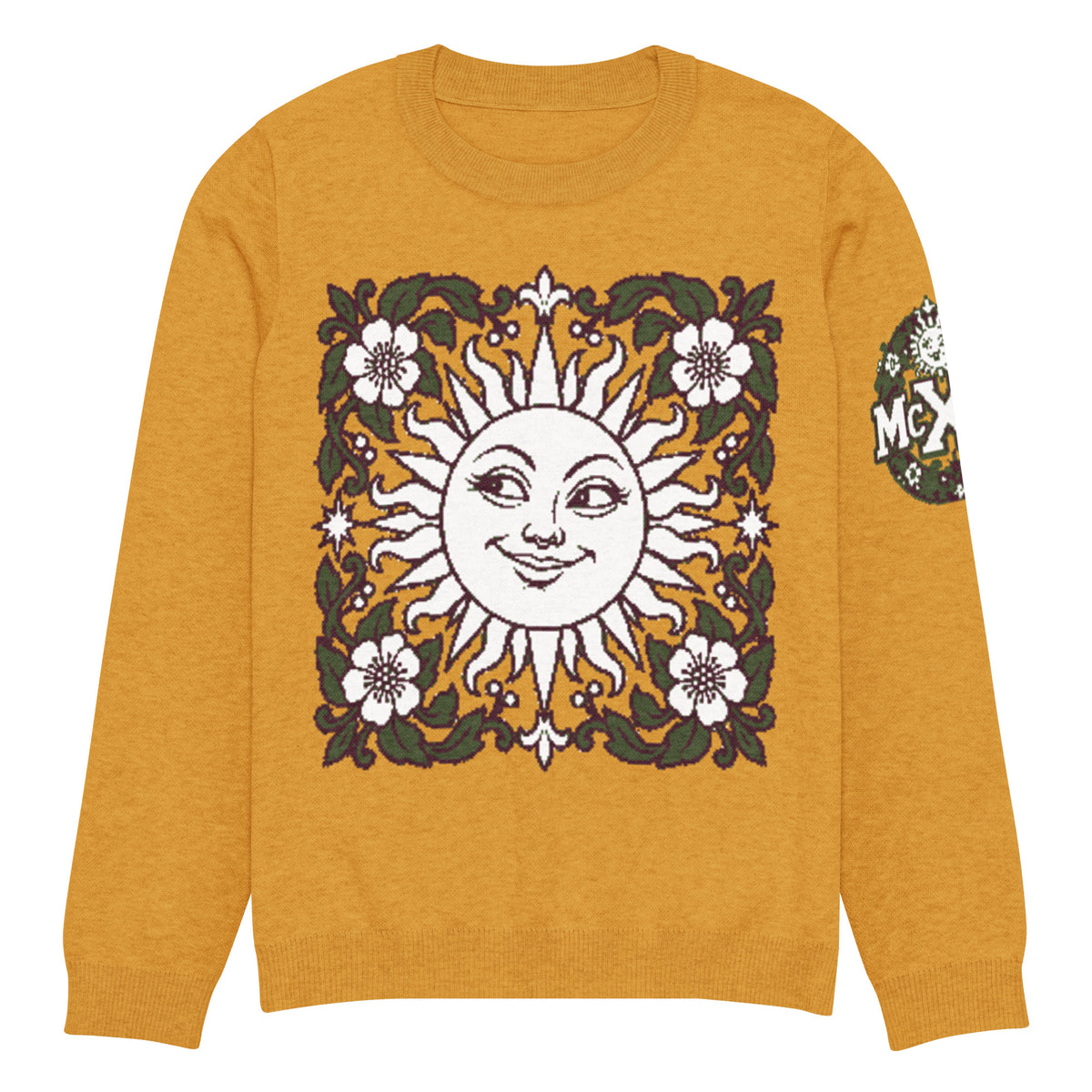 Vintage Sun Botanical Knitted Jumper – Mustard, Unisex