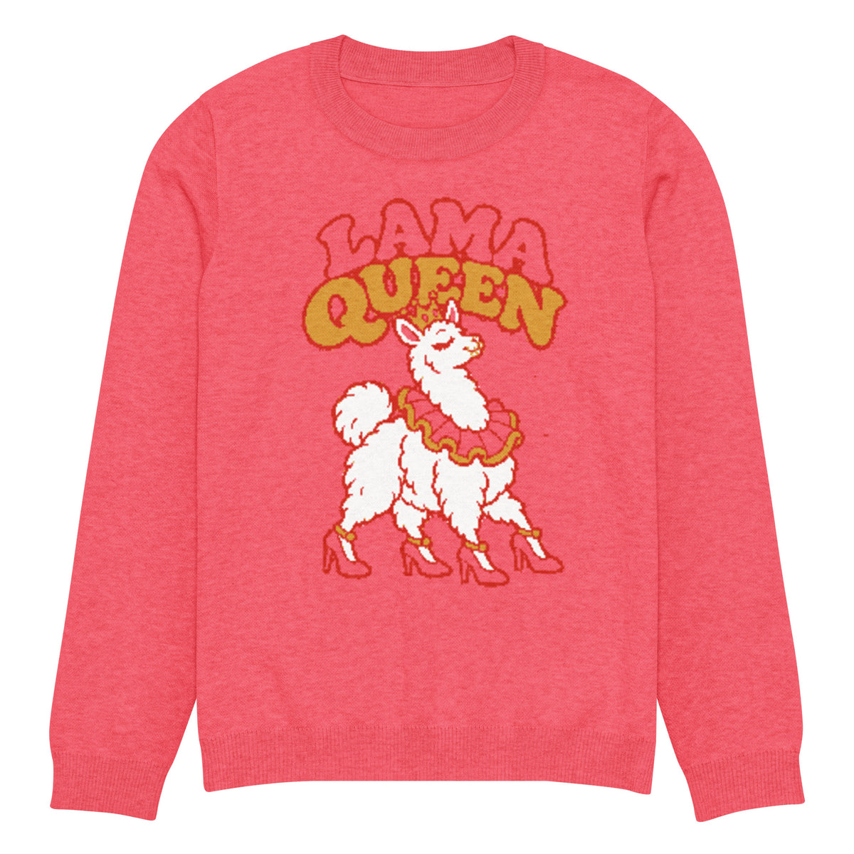 Lama Queen llama knitted jumper, coral pink, unisex – image 11