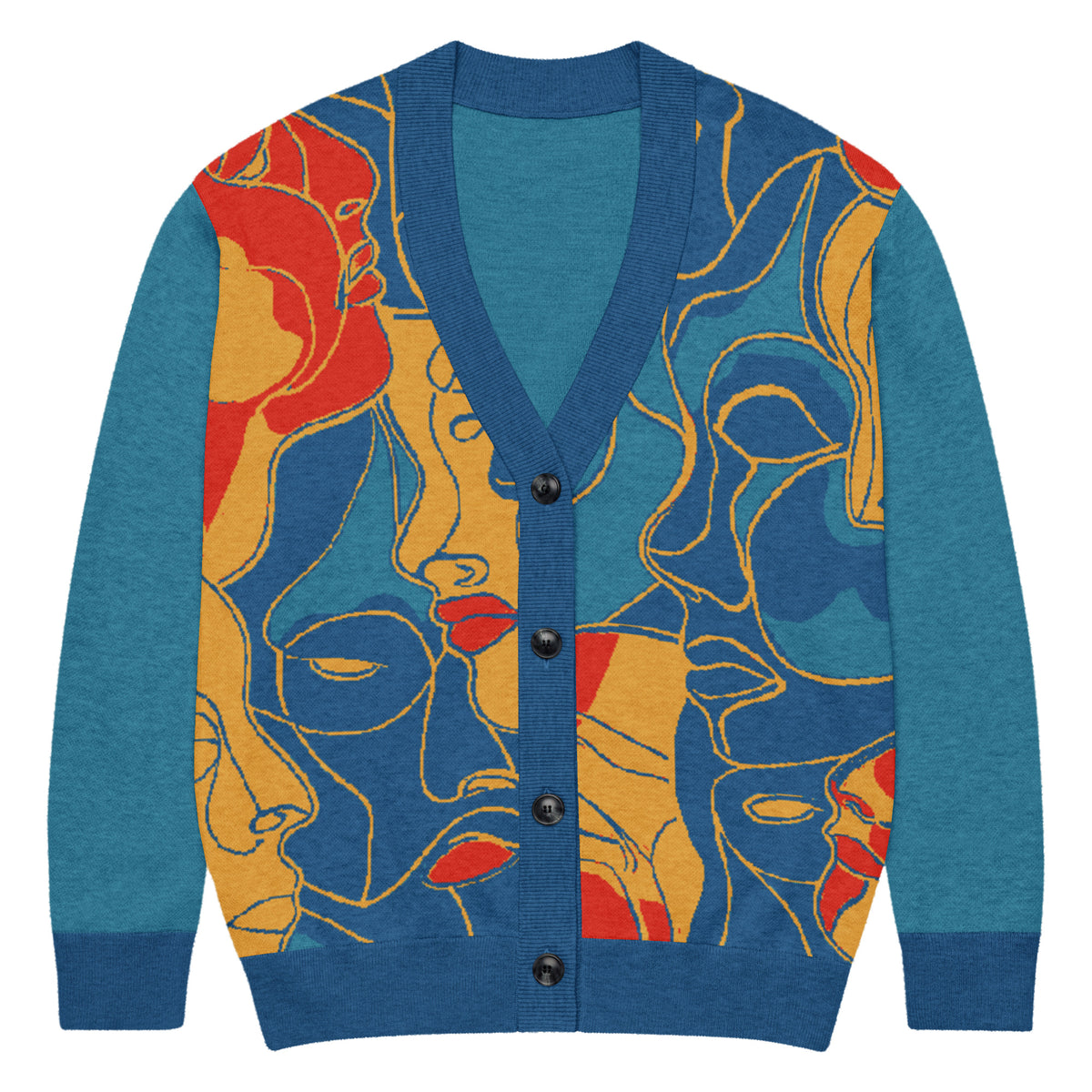 Abstract Faces Knitted Cardigan – Unisex