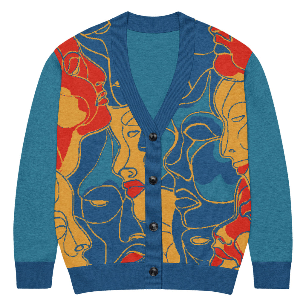 Abstract Faces Knitted Cardigan – Unisex