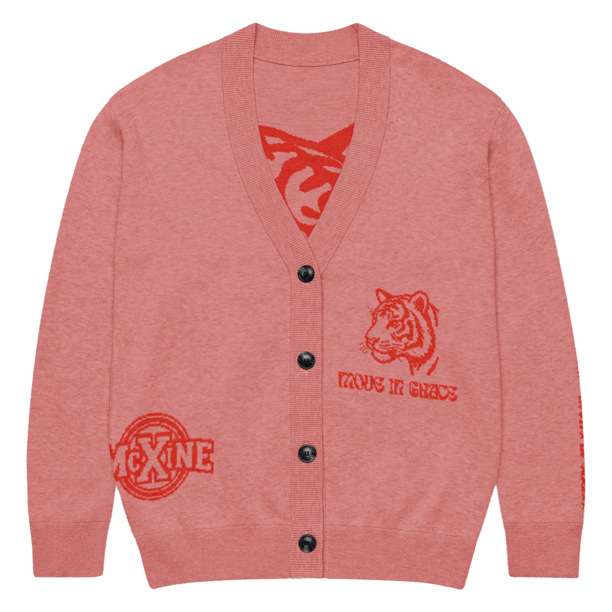 Tiger Varsity Knitted Cardigan – Pink, Unisex