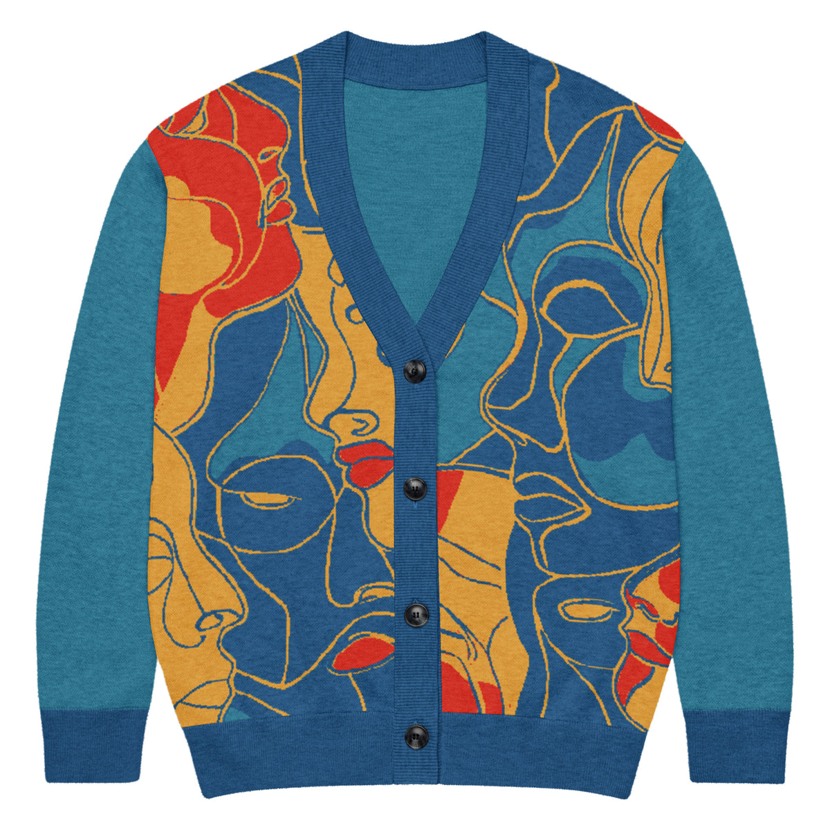 Abstract Faces Knitted Cardigan – Unisex