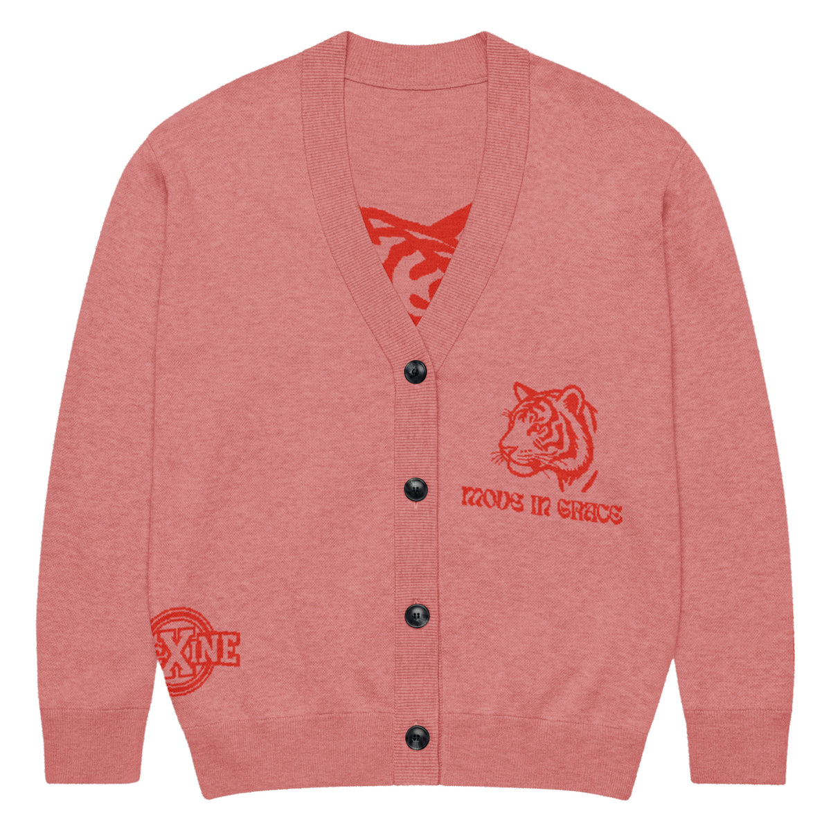 Tiger Varsity Knitted Cardigan – Pink, Unisex