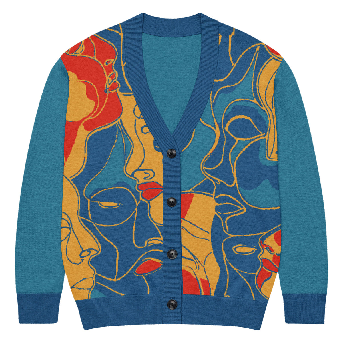 Abstract Faces Knitted Cardigan – Unisex
