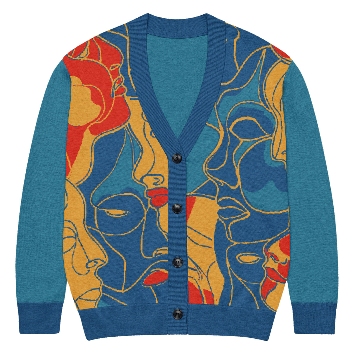 Abstract Faces Knitted Cardigan – Unisex
