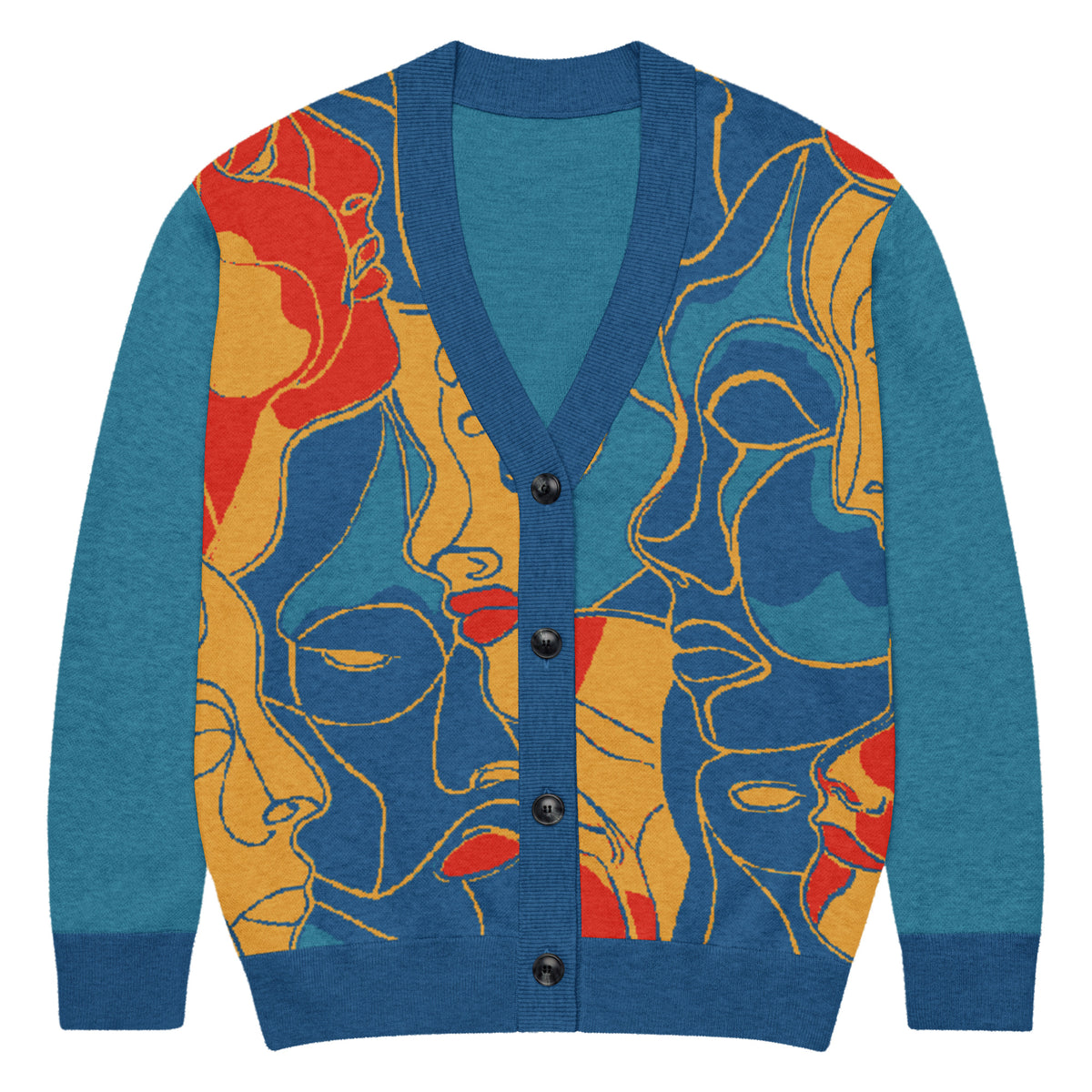 Abstract Faces Knitted Cardigan – Unisex