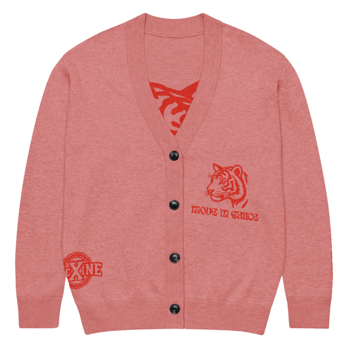 Tiger Varsity Knitted Cardigan – Pink, Unisex