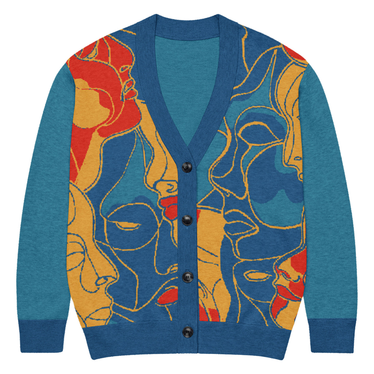 Abstract Faces Knitted Cardigan – Unisex