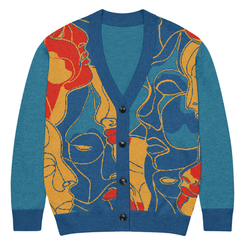 Abstract Faces Knitted Cardigan – Unisex