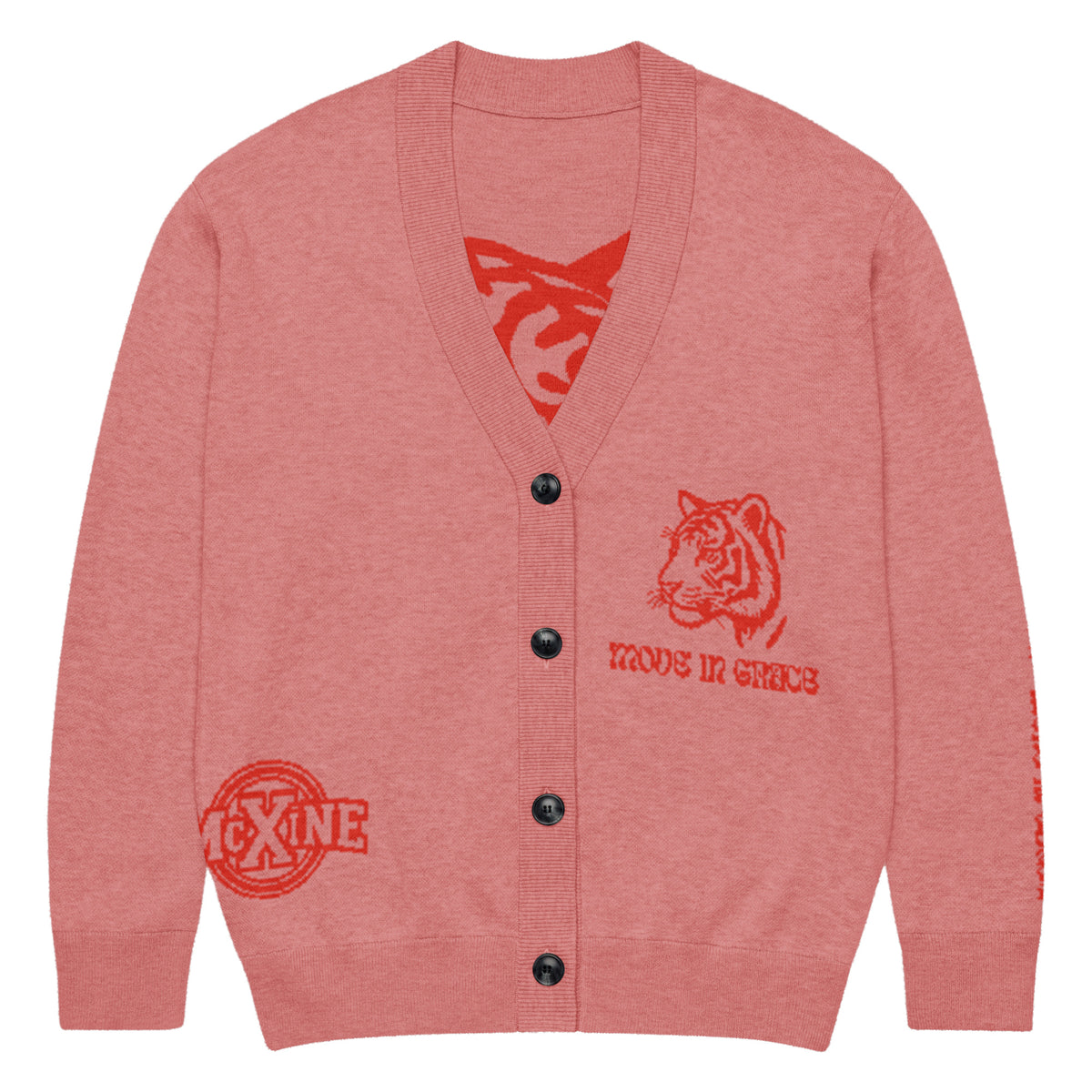 Tiger Varsity Knitted Cardigan – Pink, Unisex