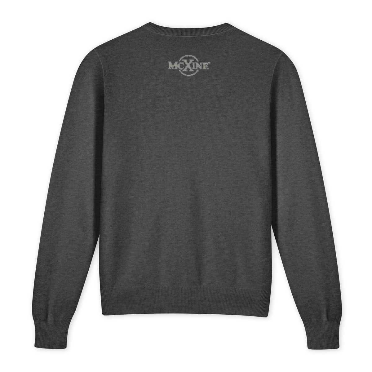Charcoal knitted V-neck jumper, back view