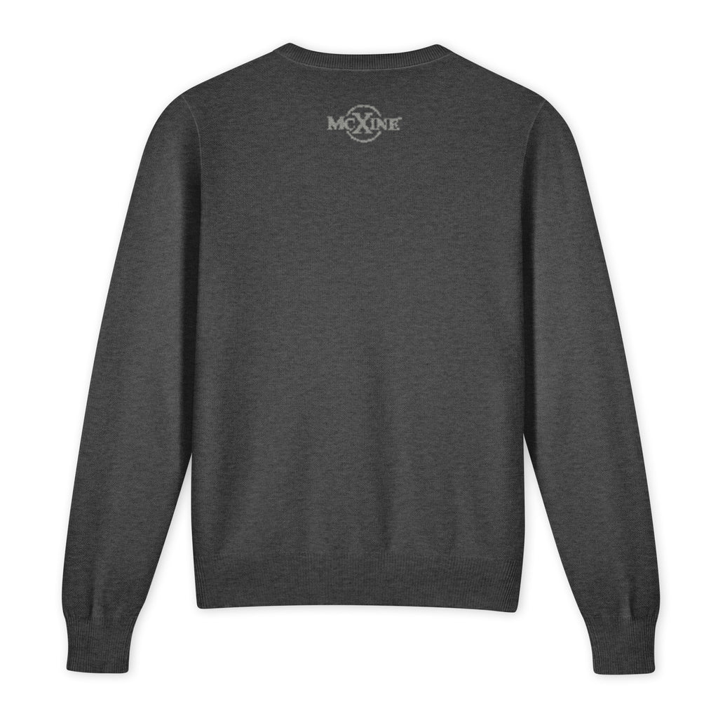 Charcoal knitted V-neck jumper, back view