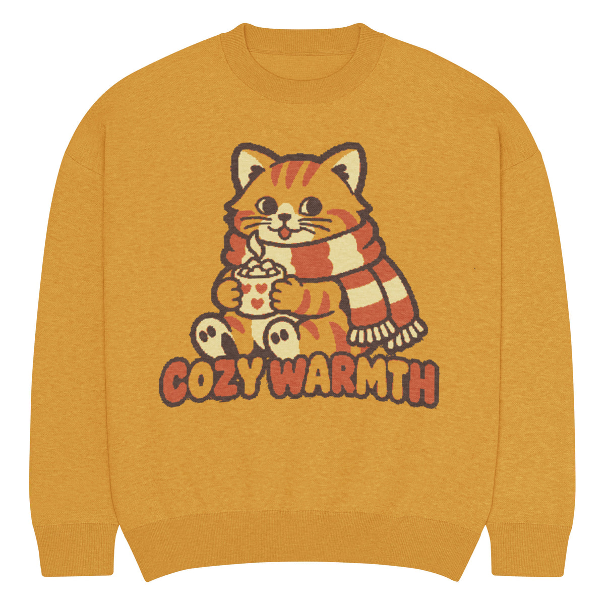 Cozy Warmth cat knitted jumper, mustard yellow, unisex – image 12