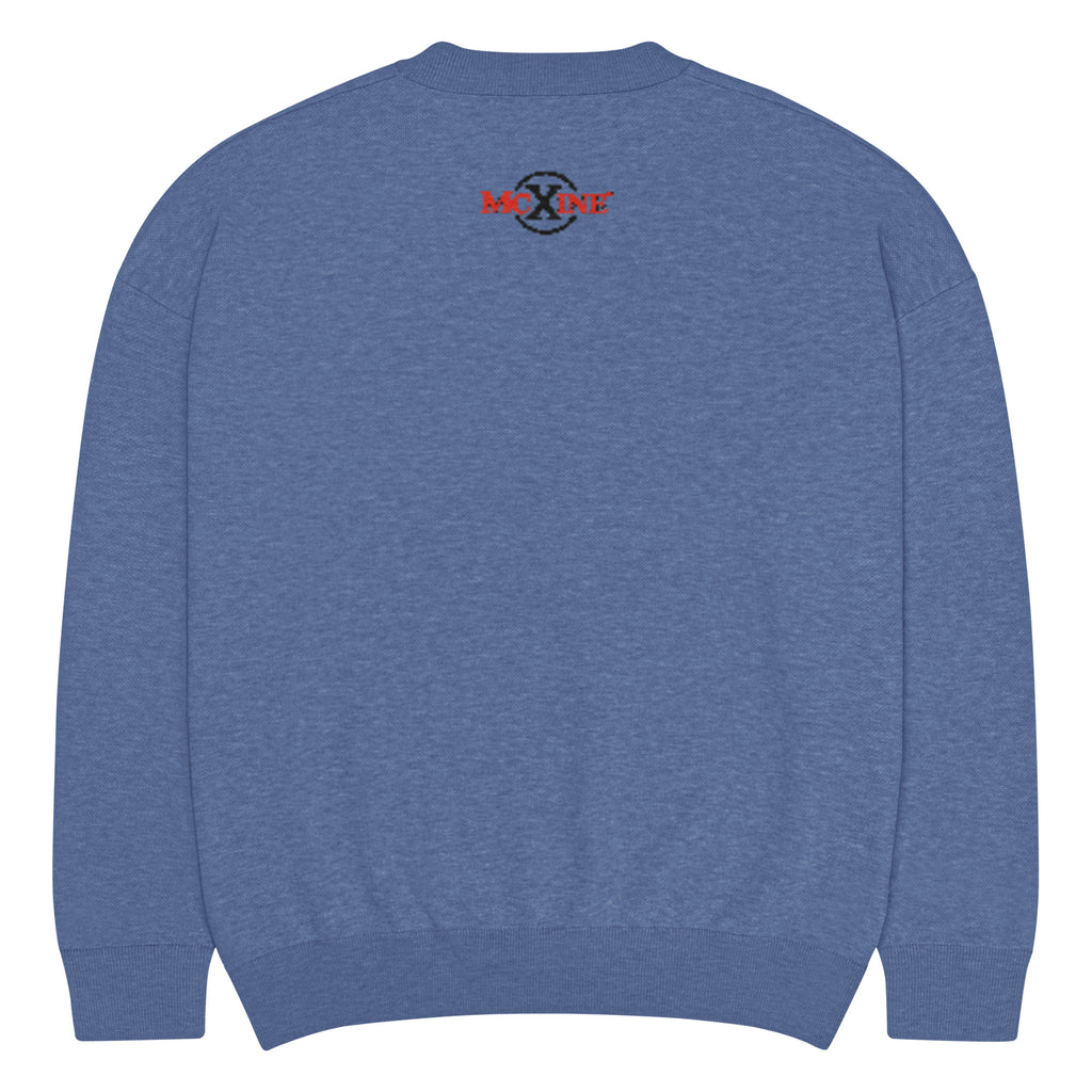 Heather blue relaxed-fit knitted crew-neck jumper, back view