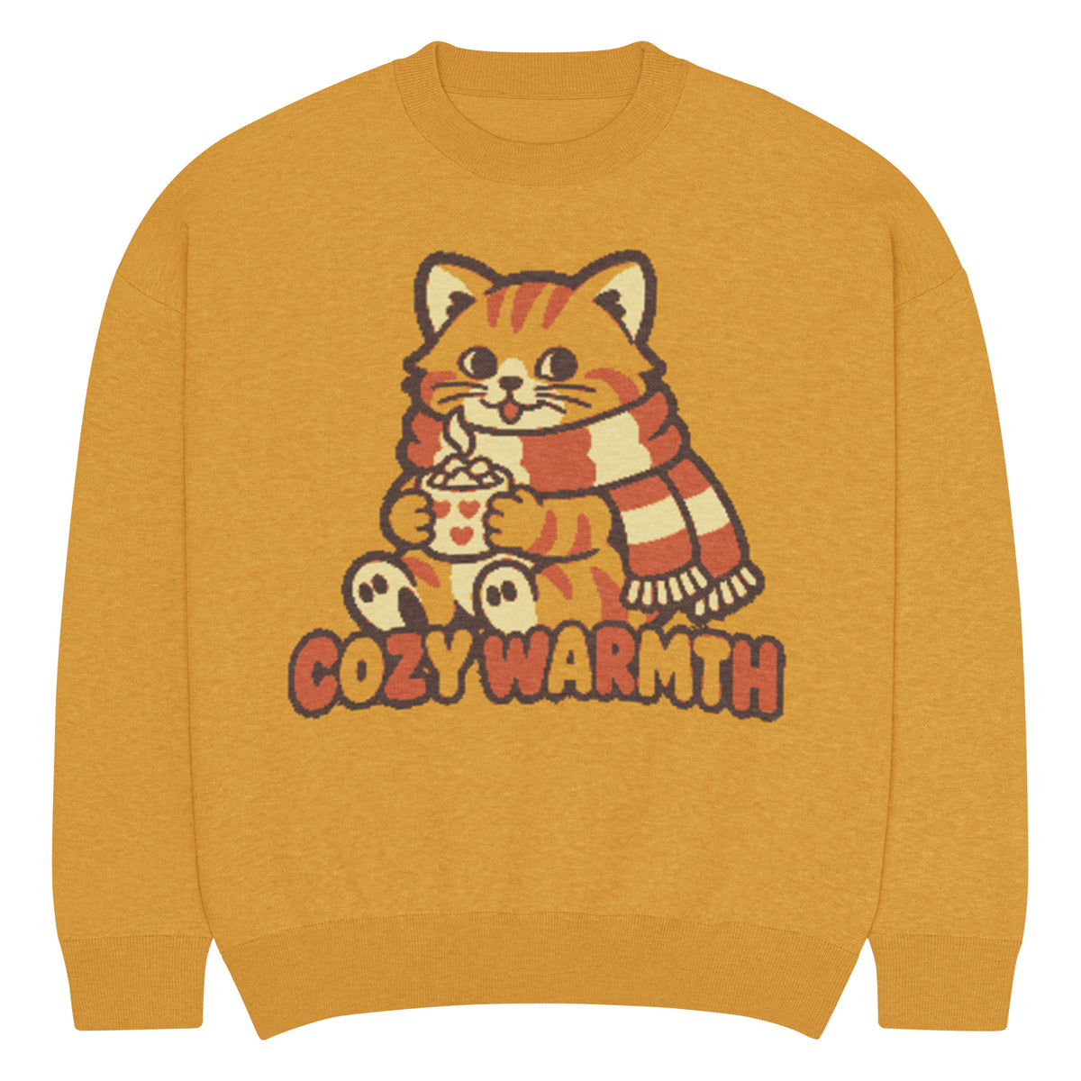 Cozy Warmth cat knitted jumper, mustard yellow, unisex – image 6