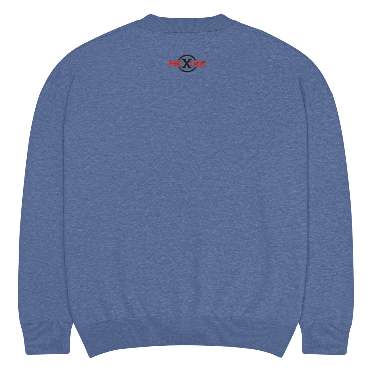 Heather blue relaxed-fit knitted crew-neck jumper, back view