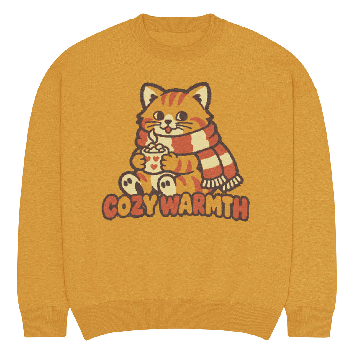 Cozy Warmth cat knitted jumper, mustard yellow, unisex – image 10