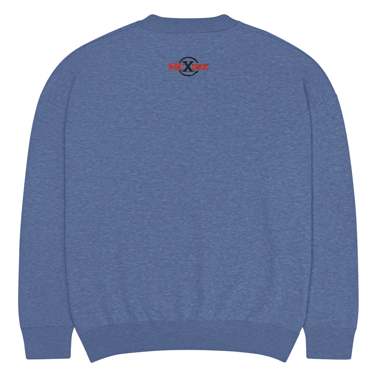 Heather blue relaxed-fit knitted crew-neck jumper, back view