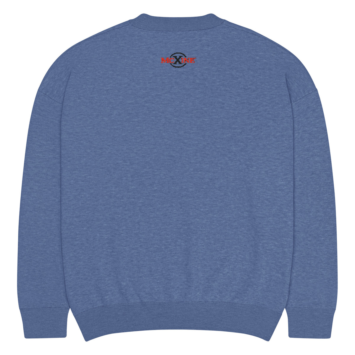 Heather blue relaxed-fit knitted crew-neck jumper, back view