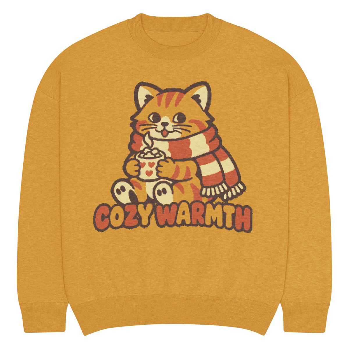Cozy Warmth cat knitted jumper, mustard yellow, unisex – image 11